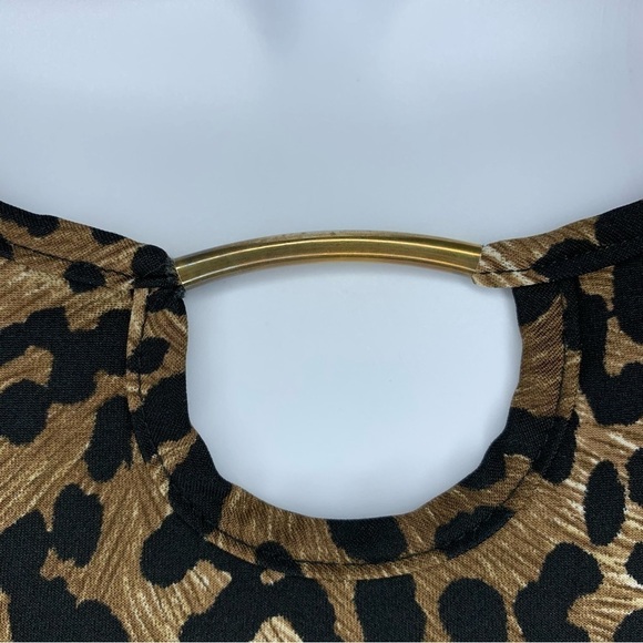 Leopard Print Short Sleeve Top Gold Accent Stretch Large Animal Print - Picture 3 of 8